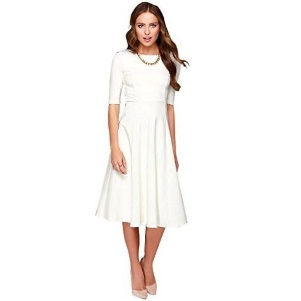 Dantiya Fit Flare Midi Dress Women XXL White Short Sleeve Plus Size Half Sleeve